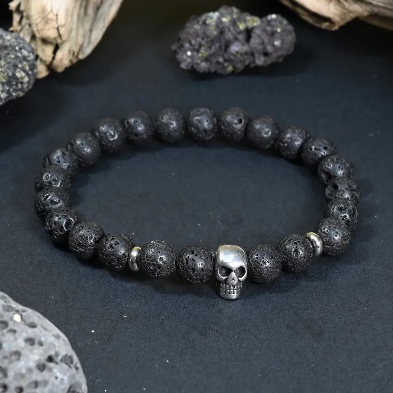 Bracelet Homme Pierre de Lave - Force, Résilience & Transformation Tête de Mort