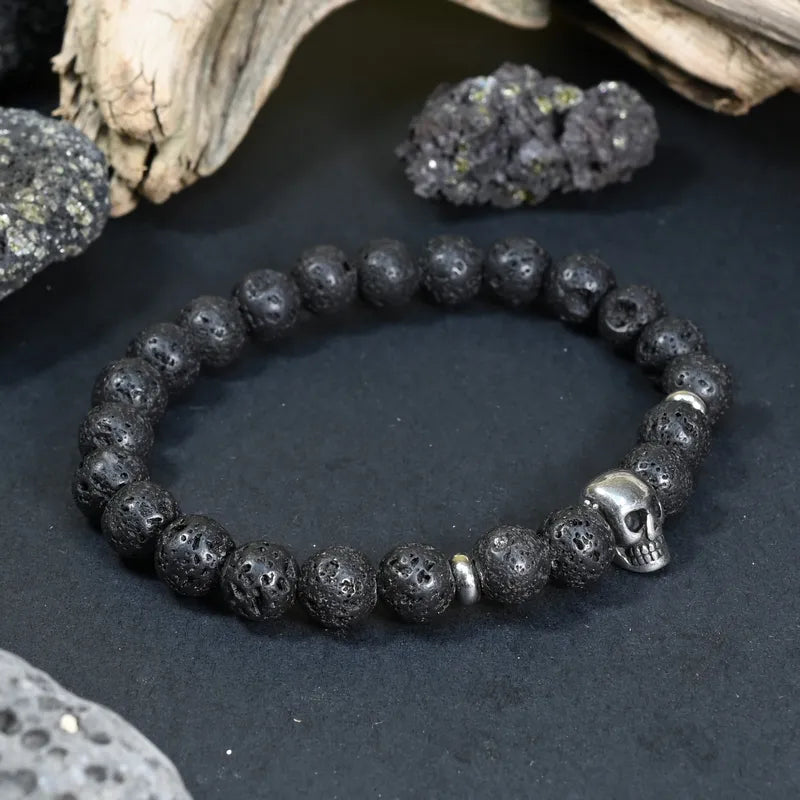 Bracelet Homme Pierre de Lave - Force, Résilience & Transformation Tête de Mort
