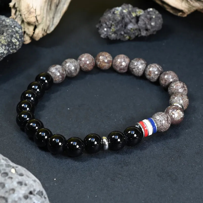 Bracelet Homme Jaspe Gris & Onyx - Stabilité, Maîtrise & Identité France