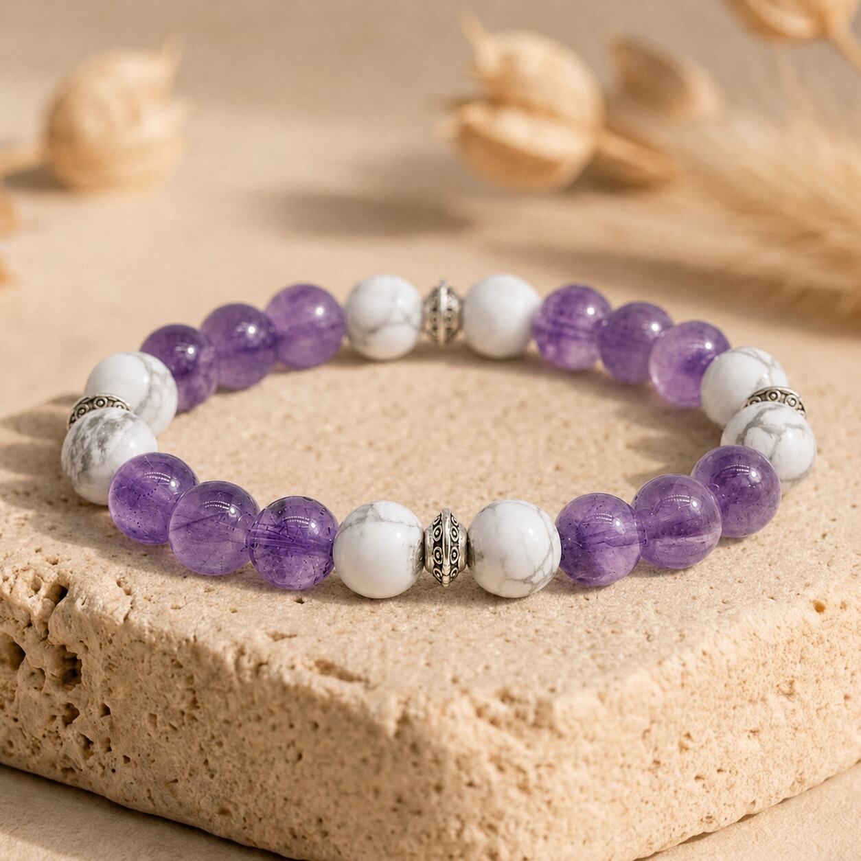 Bracelet "Anti-Stress" en Améthyste & Howlite