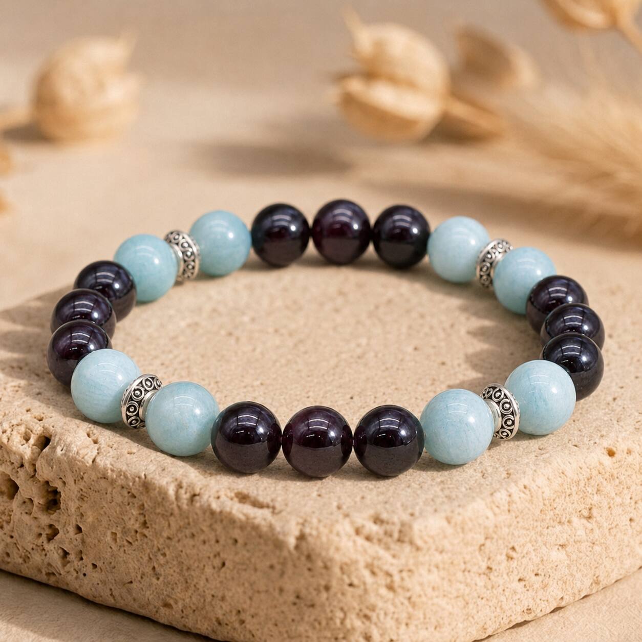 Bracelet "Anti-Fatigue" en Grenat & Amazonite