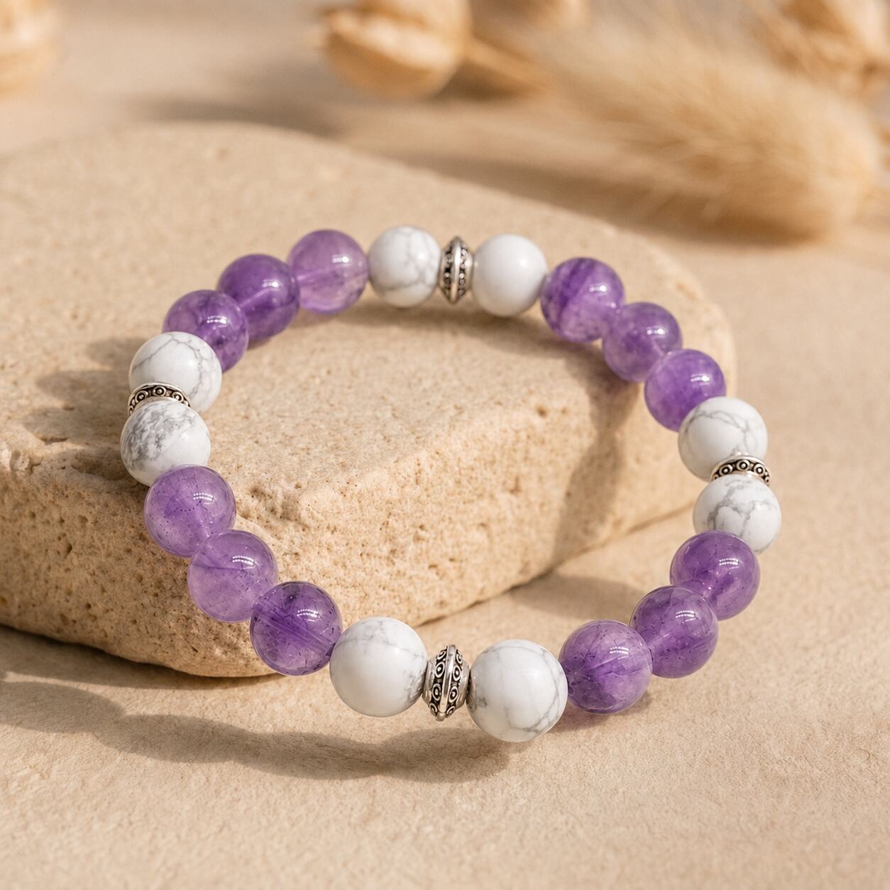 Bracelet "Anti-Stress" en Améthyste & Howlite