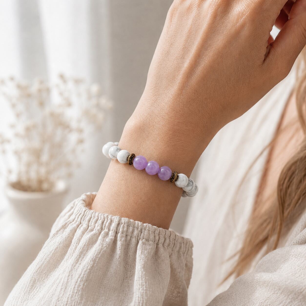 Bracelet "Grossesse" en Améthyste & Howlite dépolie
