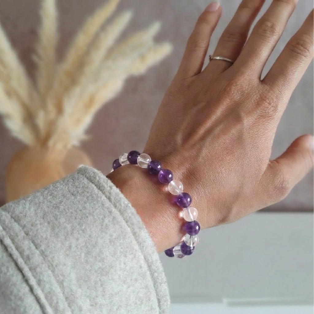 Bracelet "Anti-douleurs" Mix en Améthyste et Cristal de Roche