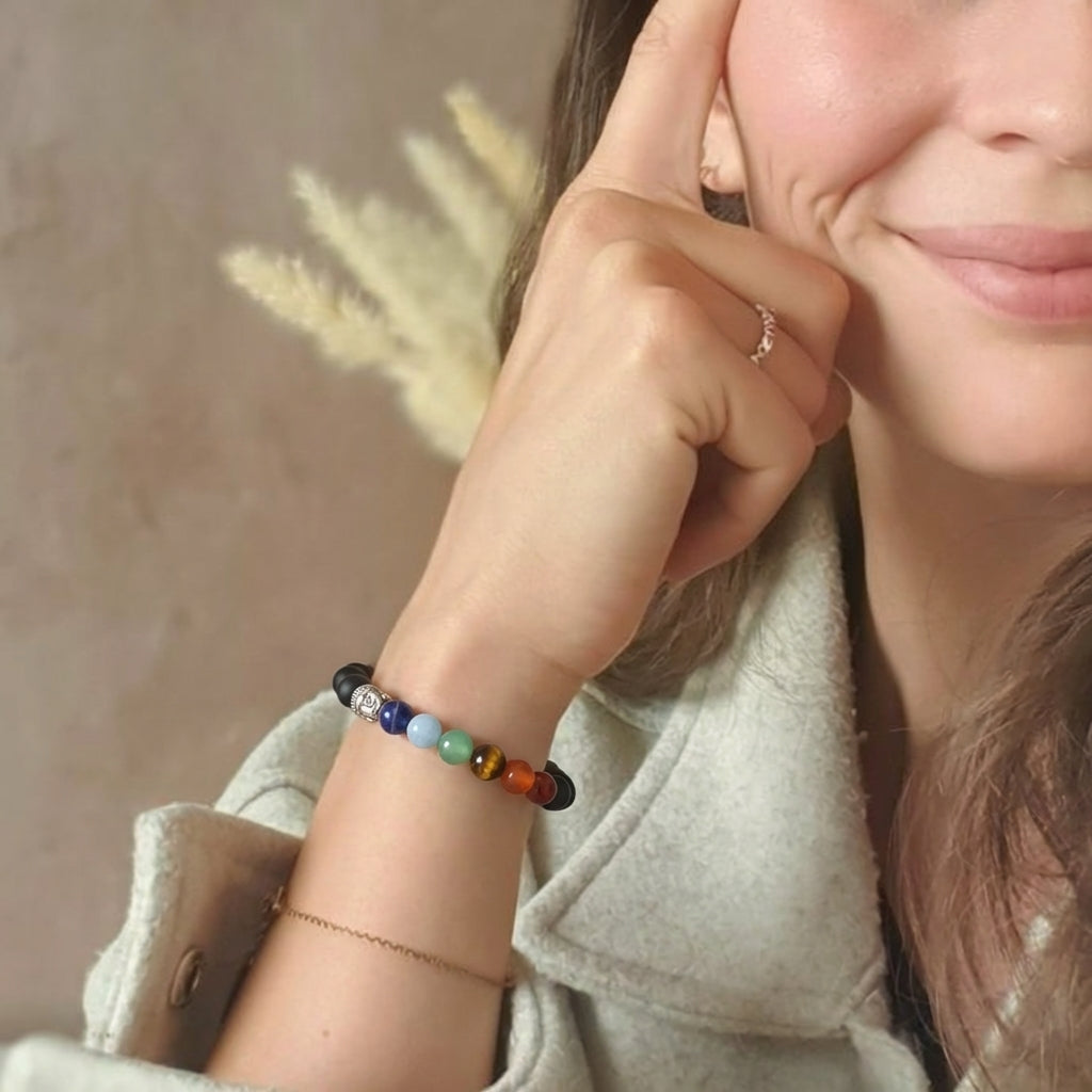 Bracelet "Ancrage des 7 Chakras" en Obsidienne Oeil Céleste