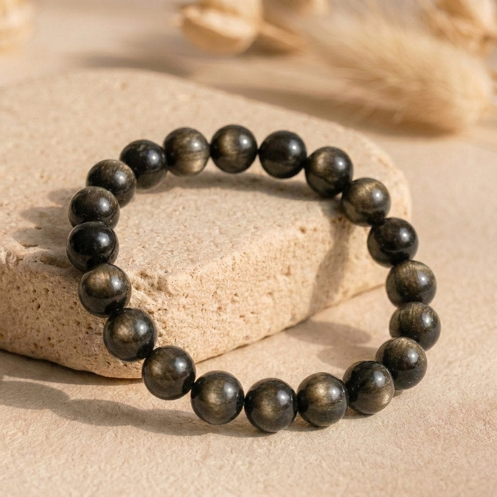 Bracelet "Bouclier" en Obsidienne Dorée