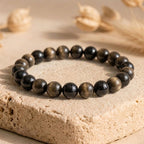 Bracelet "Bouclier" en Obsidienne Dorée