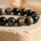 Bracelet "Bouclier" en Obsidienne Dorée