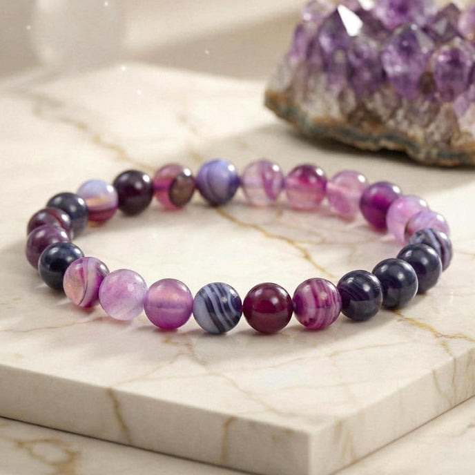 Bracelet "Spiritualité" en Améthyste & Agate Violette