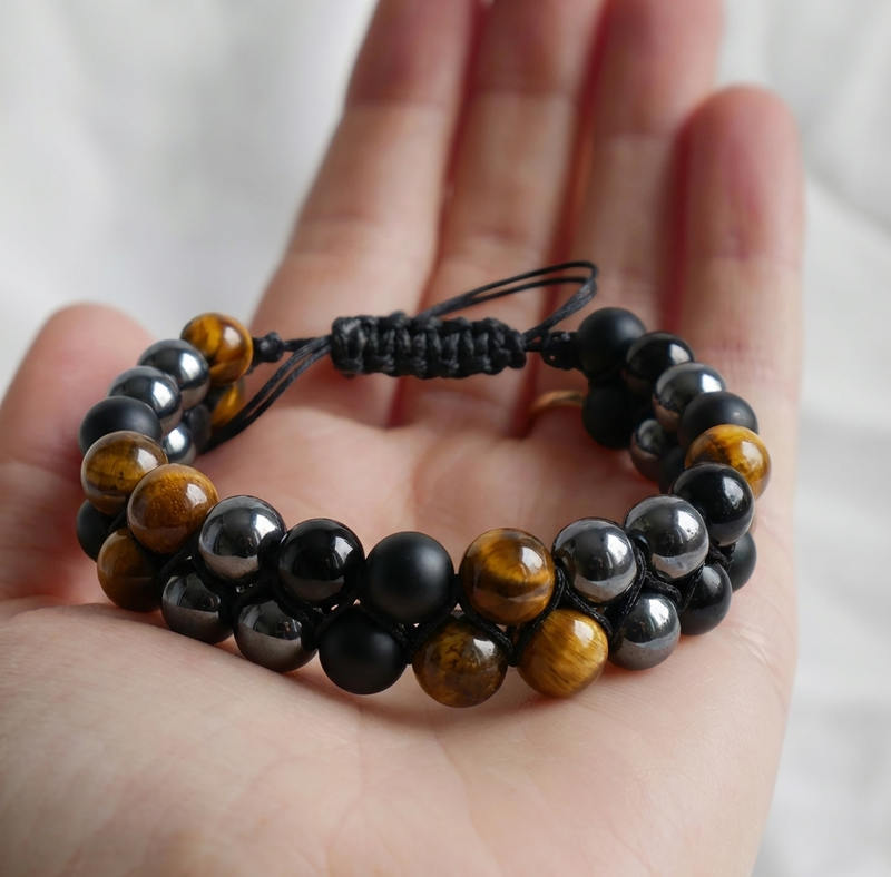 Bracelet "Protection Triple" en Hematite, Oeil-de-Tigre et Obsidienne - Homme
