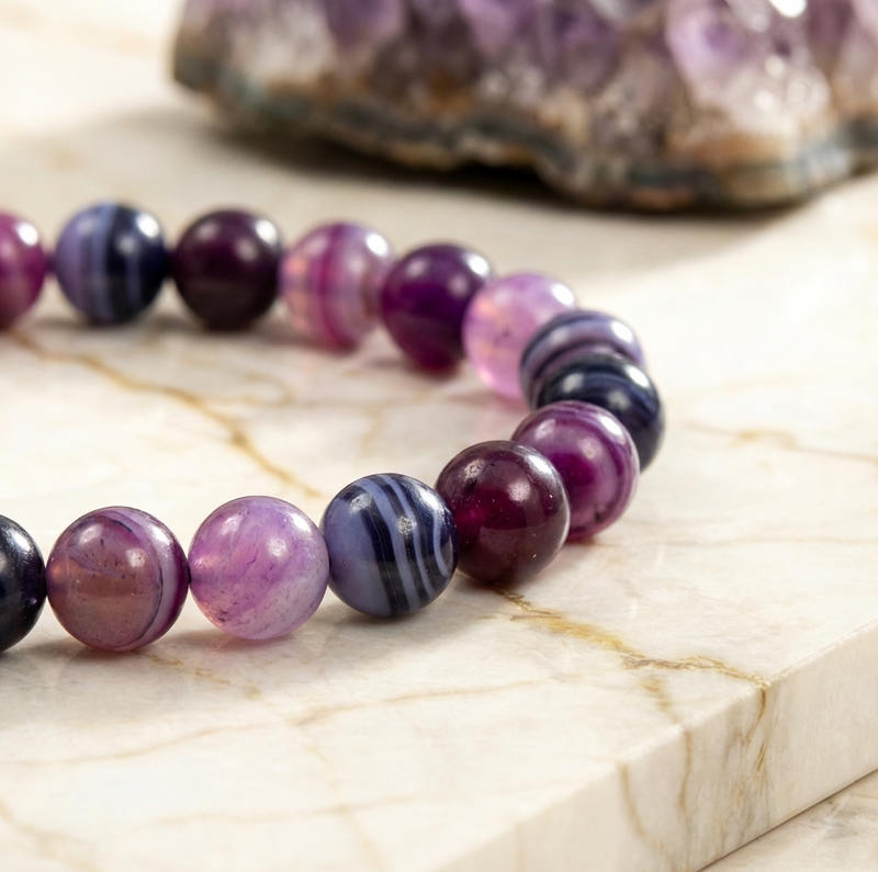 Bracelet "Spiritualité" en Améthyste & Agate Violette