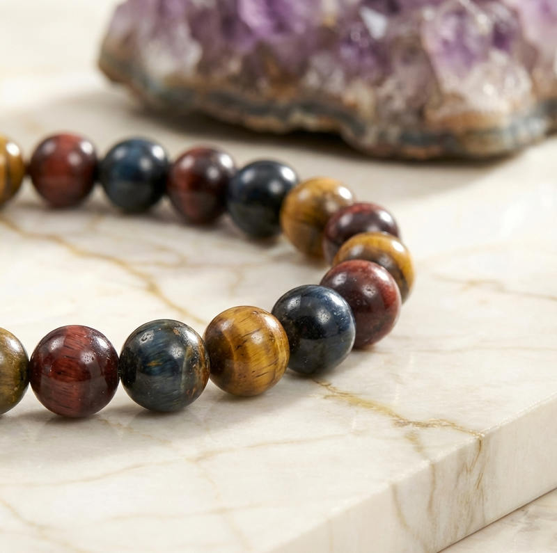 Bracelet "Oeil Triple" en Oeil-de-Tigre/Taureau/Céleste