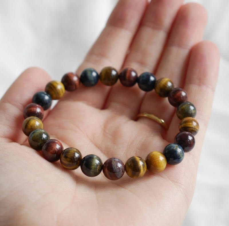 Bracelet "Oeil Triple" en Oeil-de-Tigre/Taureau/Céleste