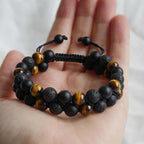 Bracelet "Confiance, Force & Reconstruction" en Oeil de Tigre, Pierre de Lave & Agate Noire - Homme