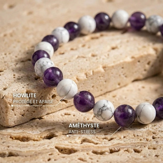 Bracelet "Anti-douleurs" en Howlite et Améthyste