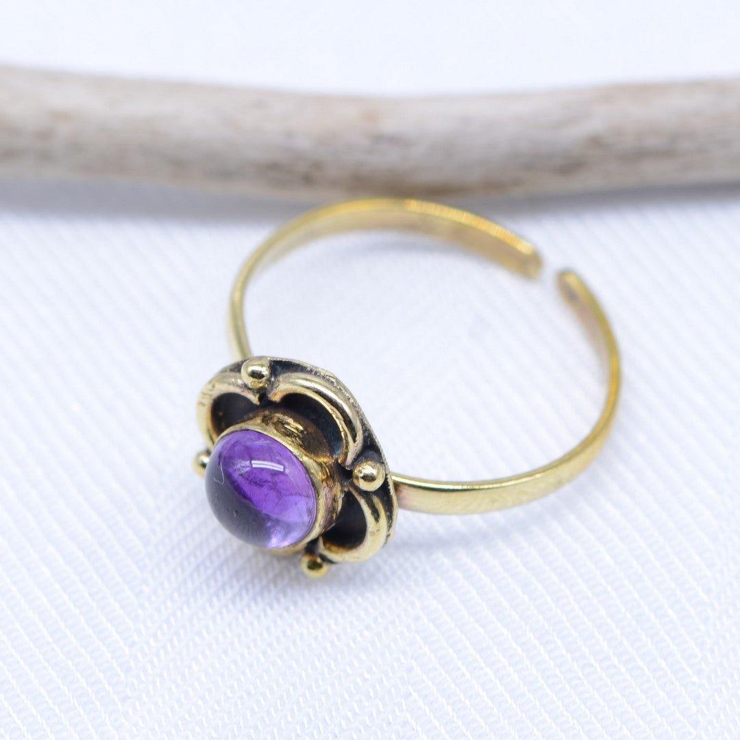 Bague "Sagesse" fleur en Améthyste (réglable) - lespierresdubienetre