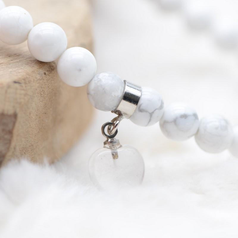 Bracelet "Patience" en Howlite (Cœur en Quartz) - lespierresdubienetre